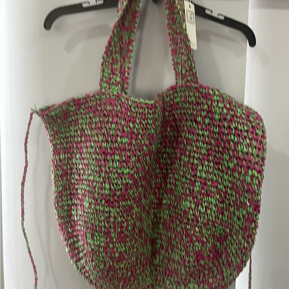 Urban Expressions Pink and Green Woven Tote - Picture 5 of 8